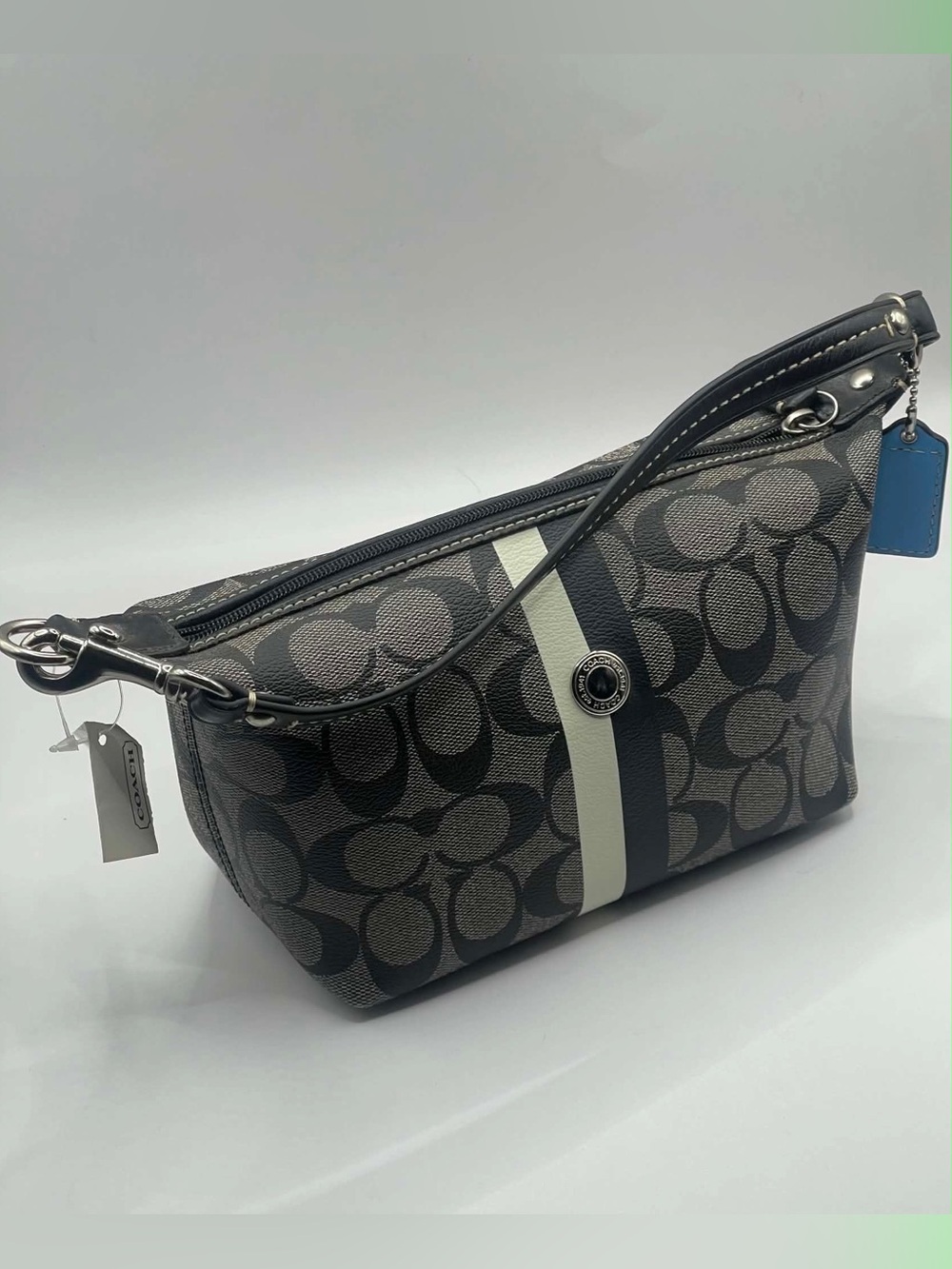 Coach Authentic Signature Mini Black Hobo Bag With Stripe